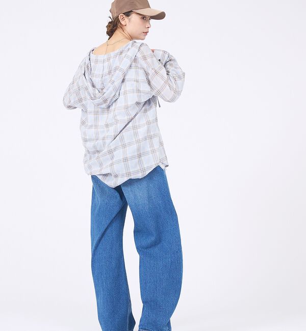 abahouse mavie「【シアー素材】チェックフードシャツ/春服/夏服/ゆったり/羽織り」|シャツ・ブラウス|