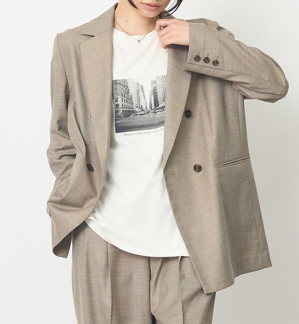 abahouse mavie「【セットアップ対応】ライトメランジダブルジャケット/長袖/シーズンレス」|その他|ダークベージュ