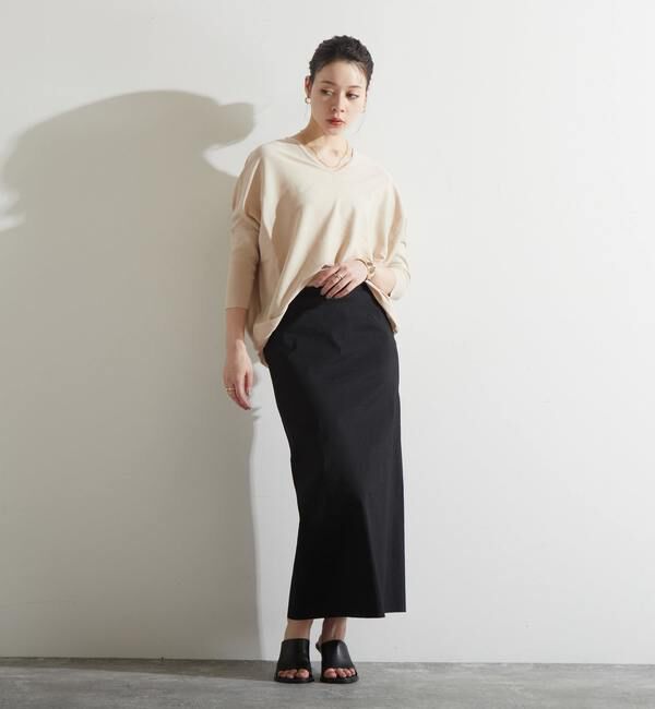 Liesse「綿シルクVネックビッグドルマンニット」|ニット・セーター|ライトベージュ