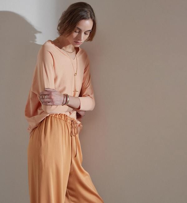 Liesse「綿シルクVネックビッグドルマンニット」|ニット・セーター|オレンジ