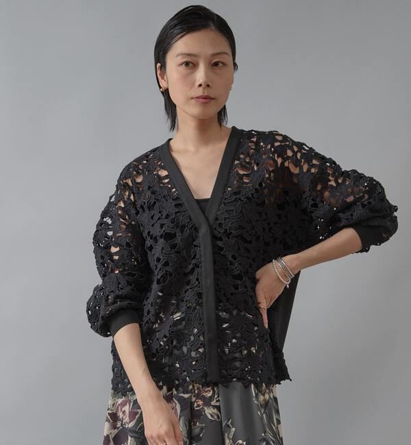 Liesse「レースニットカーディガン」|カーディガン|ブラック（レース黒）