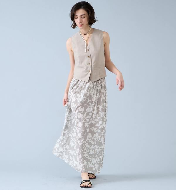 Liesse「強撚割繊フラワープリントギャザーロングスカート」|スカート|