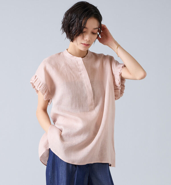 Liesse「【定番】リネンギャザースリーブブラウス」|シャツ・ブラウス|ライトピンク