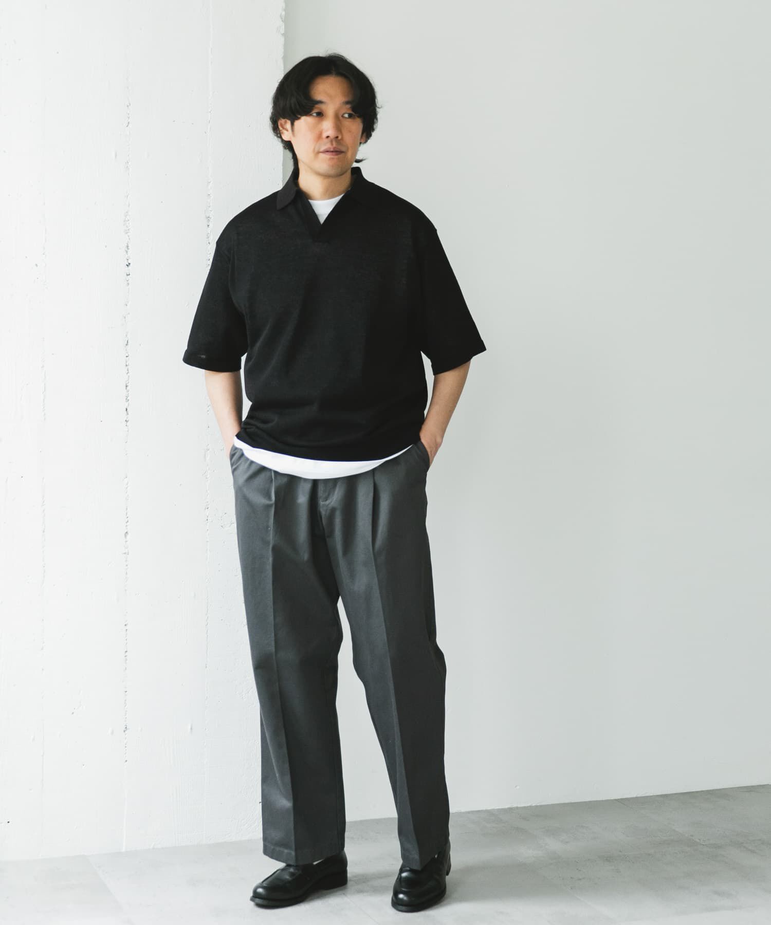 URBAN RESEARCH DOORS「リネン混ハイゲージ スキッパーニットポロシャツ」|ポロシャツ|