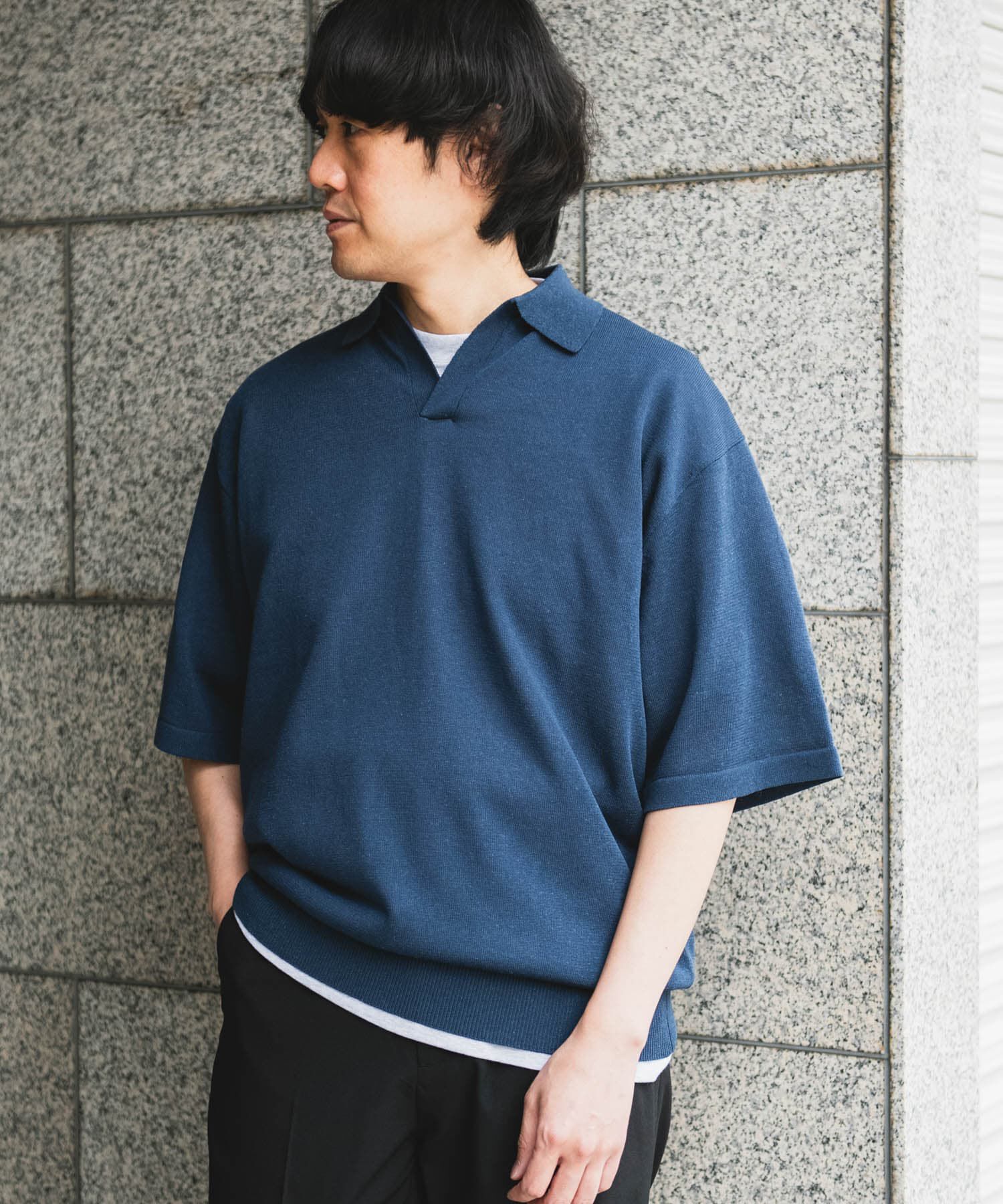 URBAN RESEARCH DOORS「リネン混ハイゲージ スキッパーニットポロシャツ」|ポロシャツ|