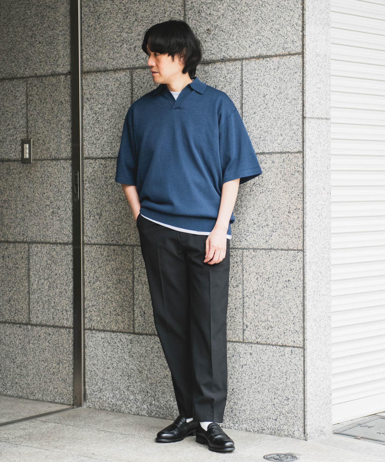 URBAN RESEARCH DOORS「リネン混ハイゲージ スキッパーニットポロシャツ」|ポロシャツ|