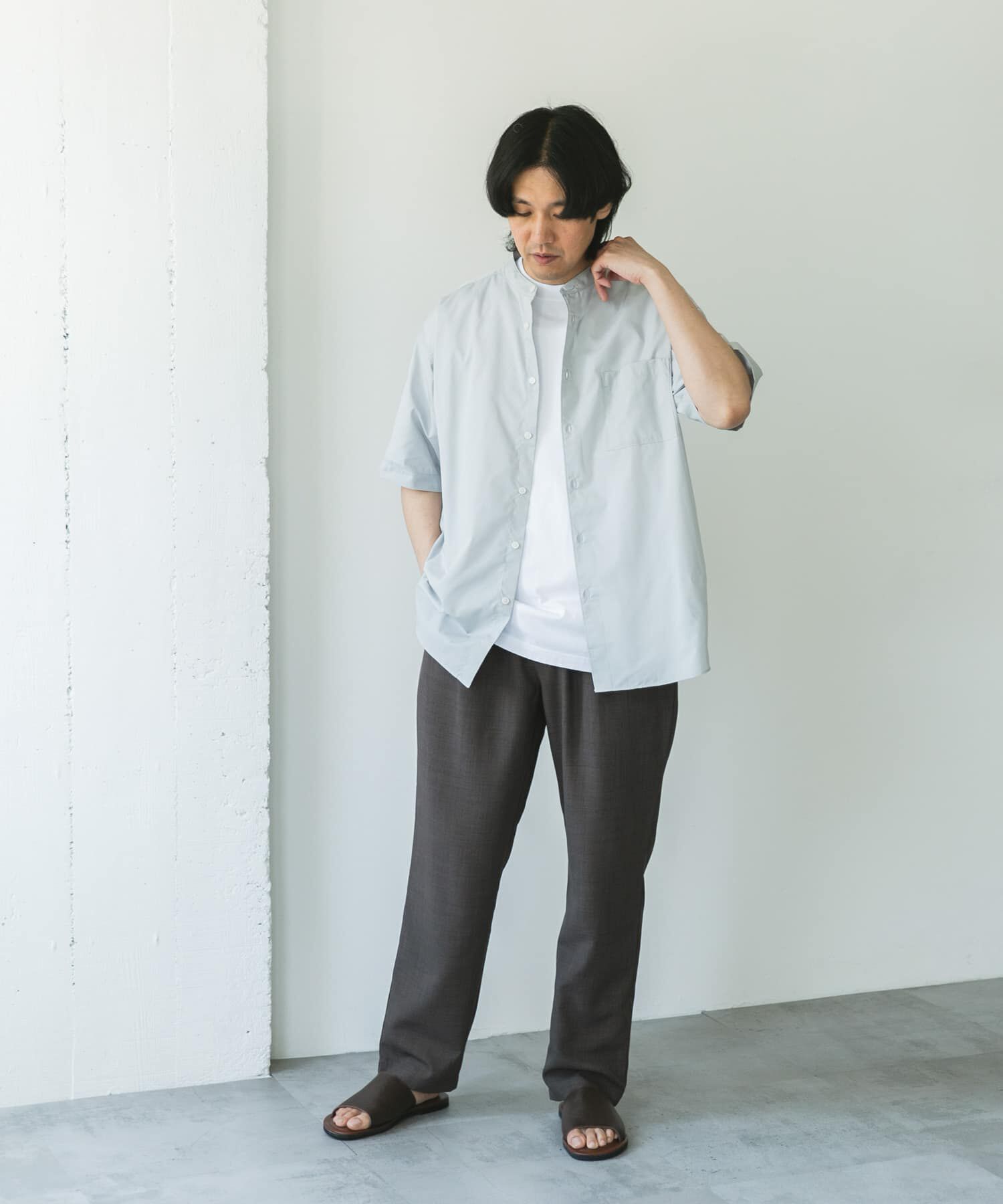 URBAN RESEARCH DOORS「TC バンドカラー ショートスリーブシャツ」|シャツ・ブラウス|