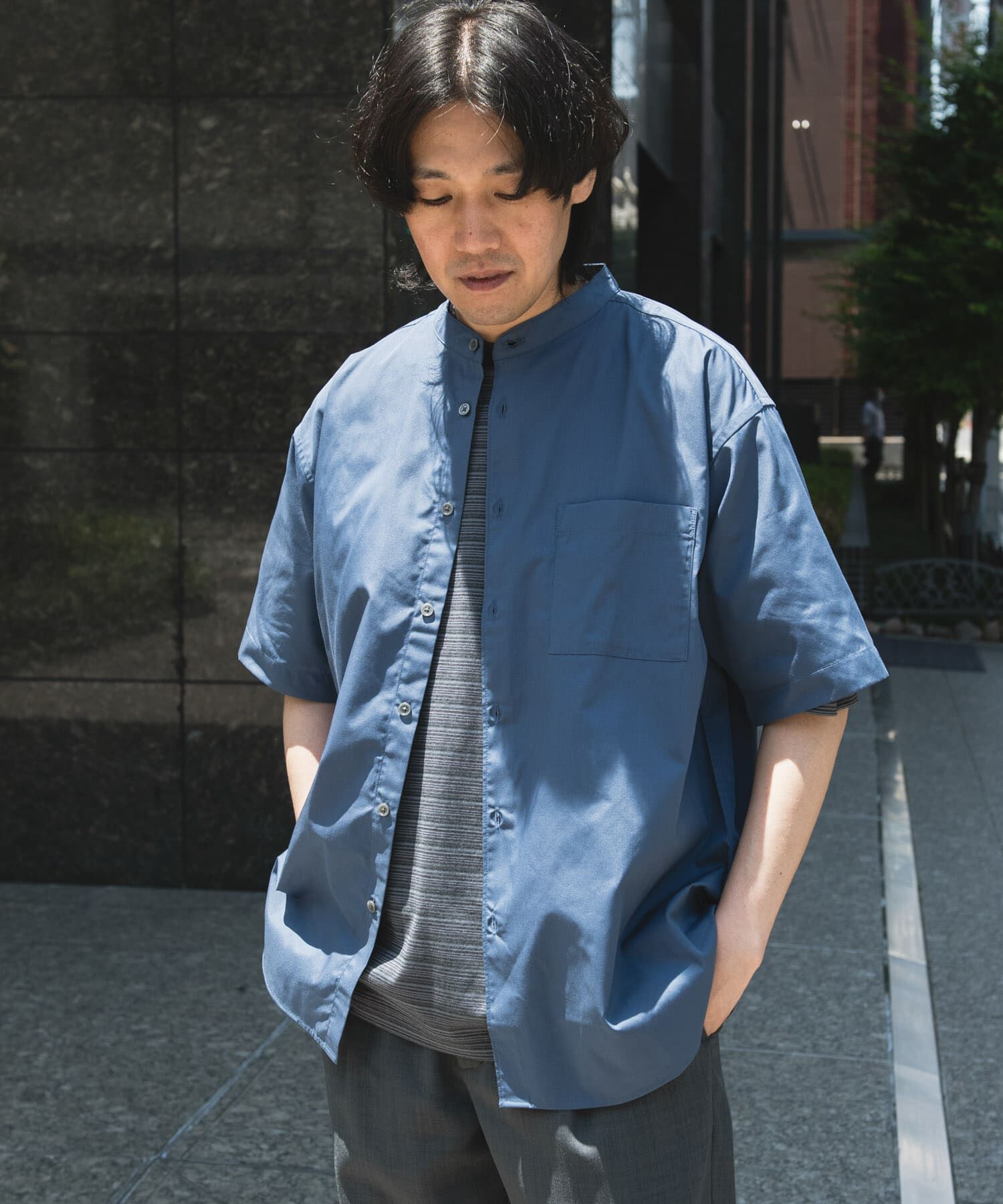 URBAN RESEARCH DOORS「TC バンドカラー ショートスリーブシャツ」|シャツ・ブラウス|