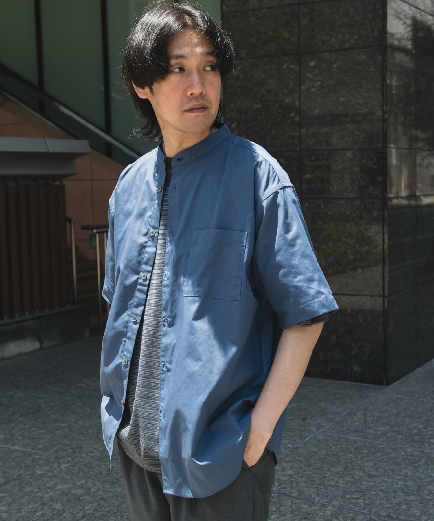 URBAN RESEARCH DOORS「TC バンドカラー ショートスリーブシャツ」|シャツ・ブラウス|