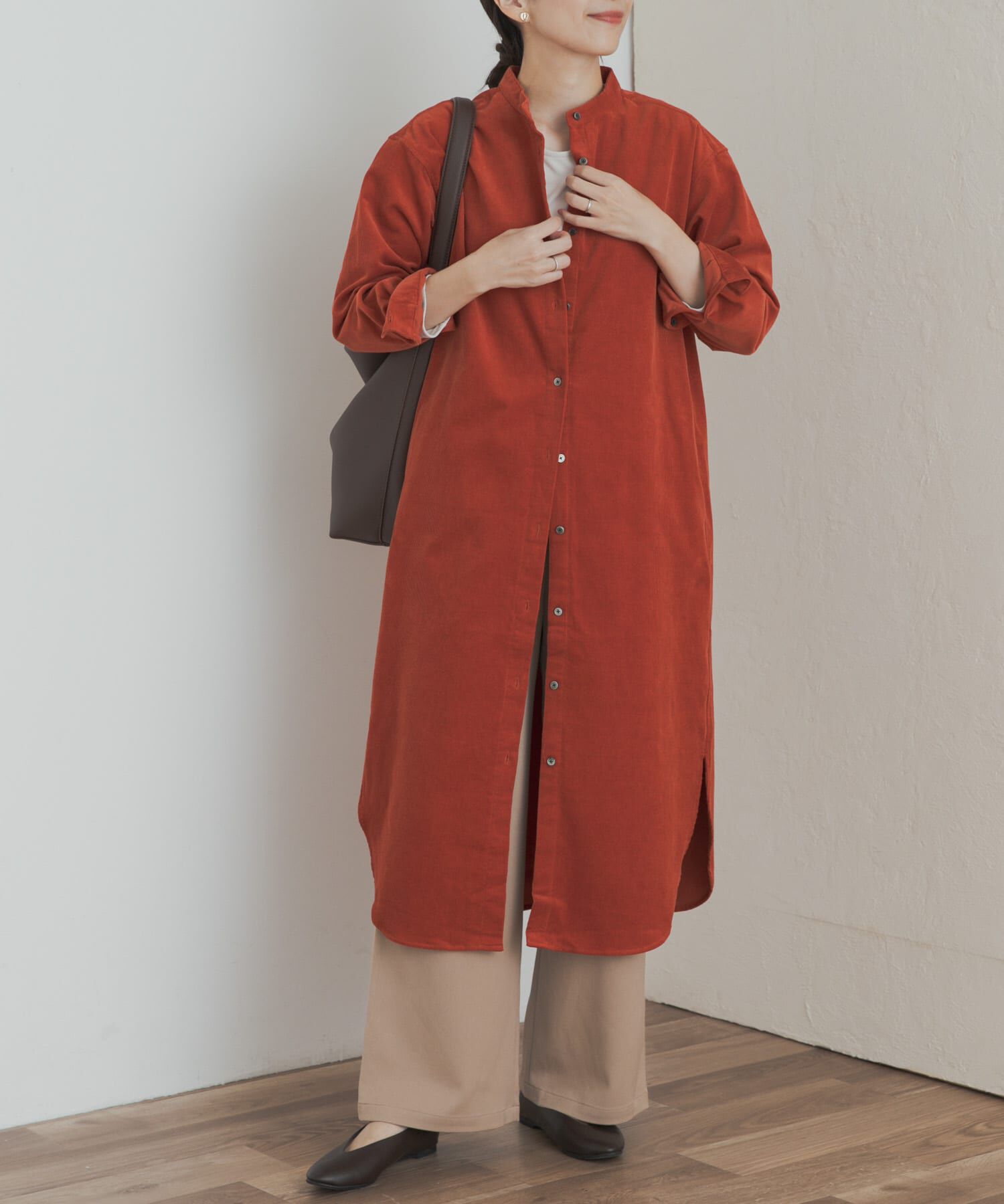URBAN RESEARCH DOORS「『WEB/一部店舗限定カラー』『UR TECH』コーデュロイシャツワンピース」|ワンピース|オレンジ