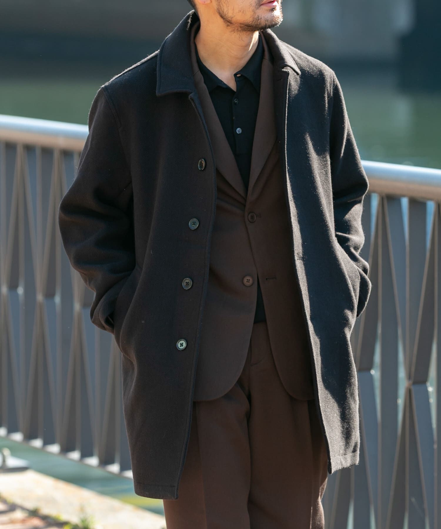 URBAN RESEARCH ROSSO「『XLサイズあり』light meltonステンカラーコート」|ステンカラーコート|ブラック