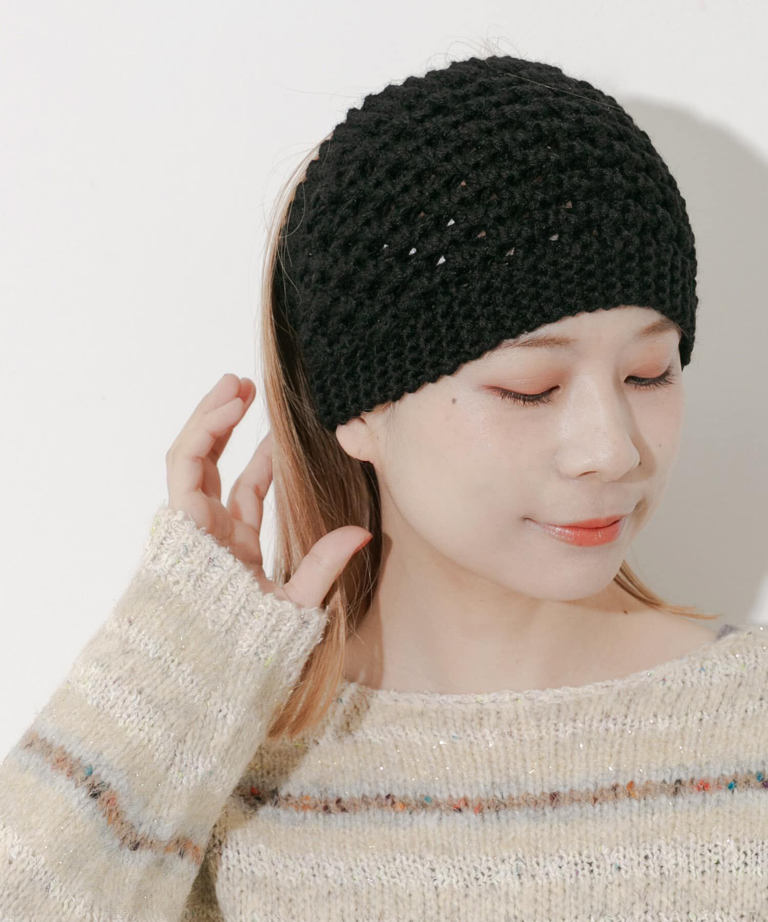 SMELLY「ワイドニットヘアバンド」|ヘアバンド|ブラック