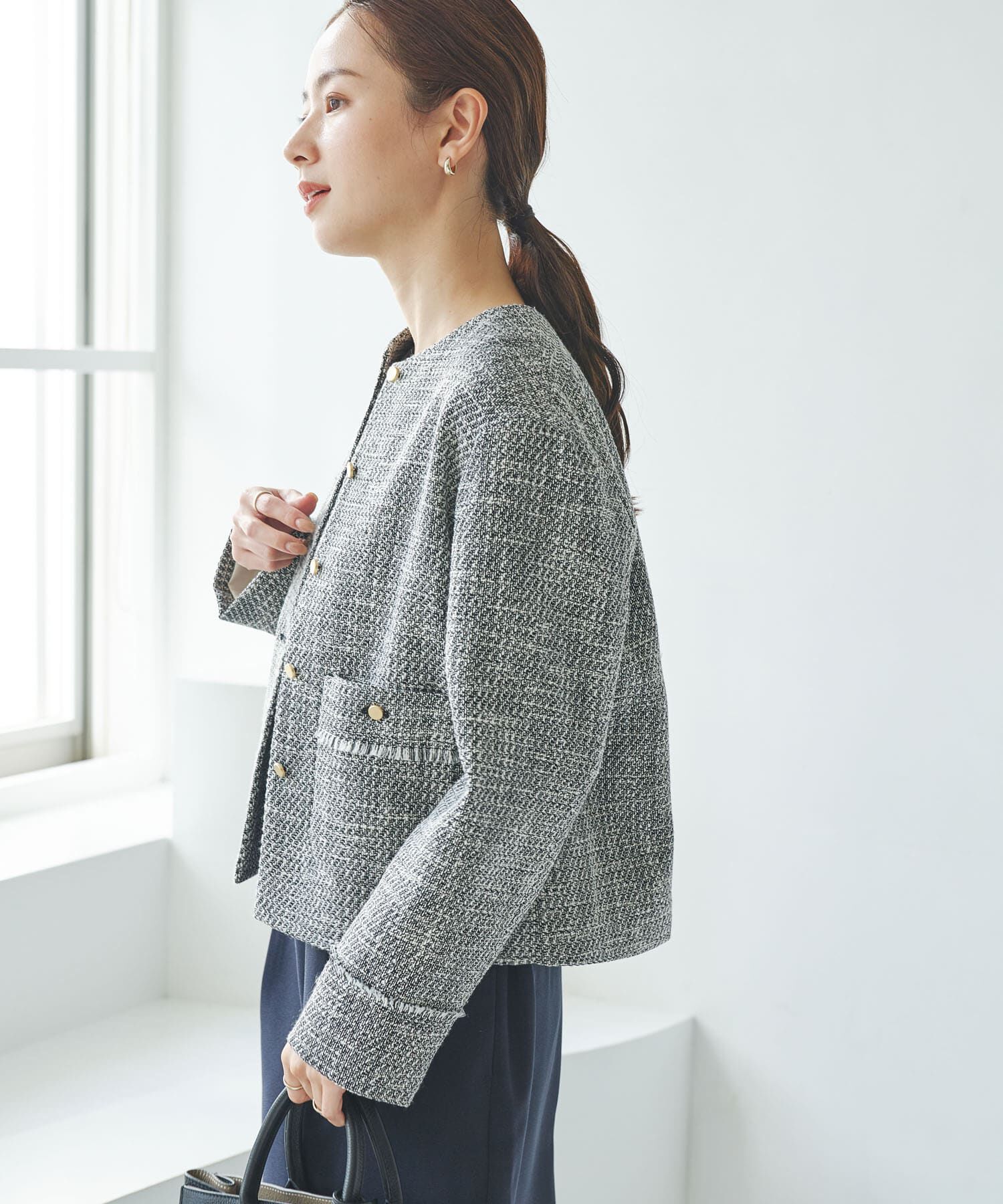 URBAN RESEARCH「ノーカラーツイードジャケット」|ノーカラージャケット|