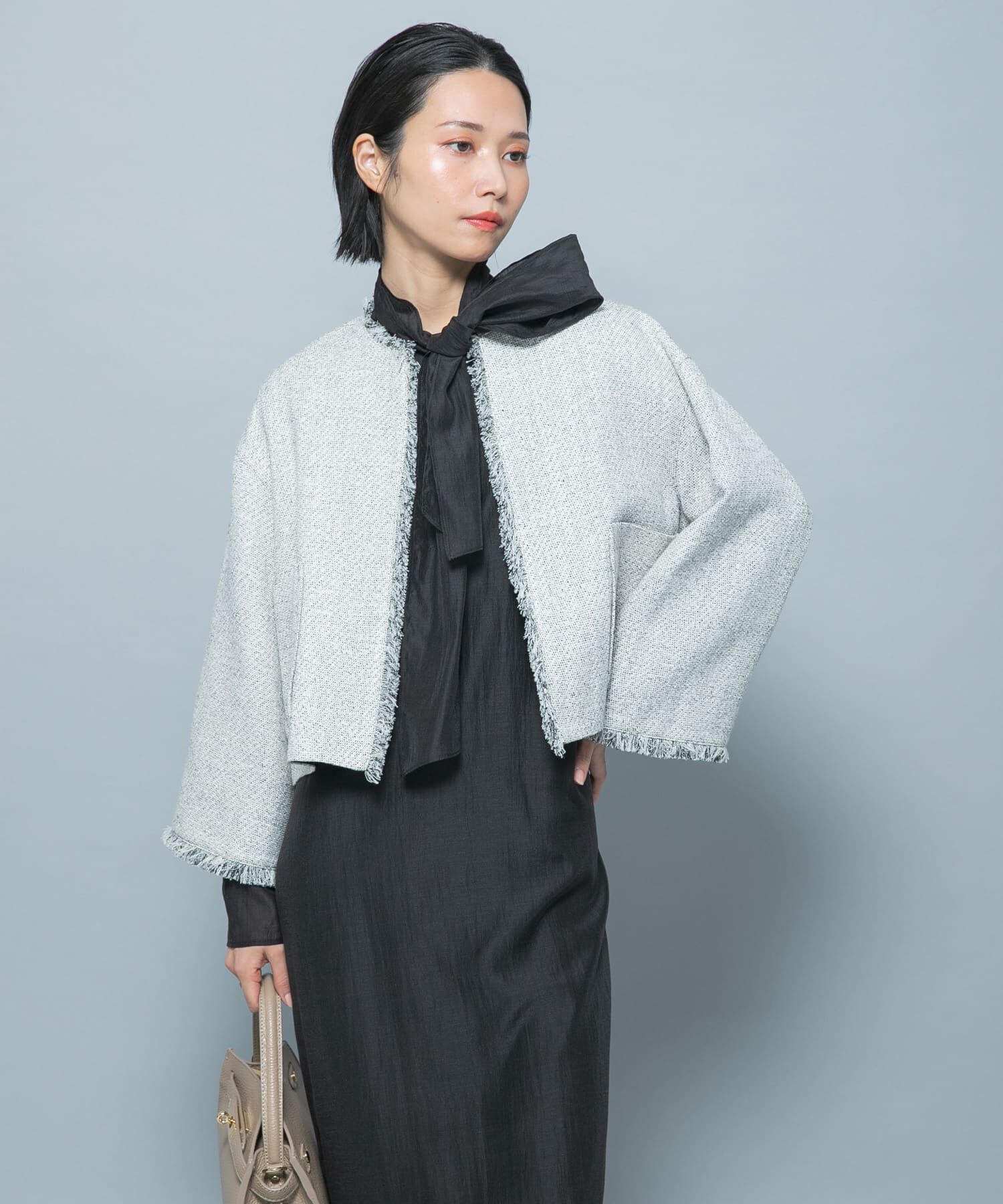 URBAN RESEARCH ROSSO「ツイードショートジャケット」|ノーカラージャケット|