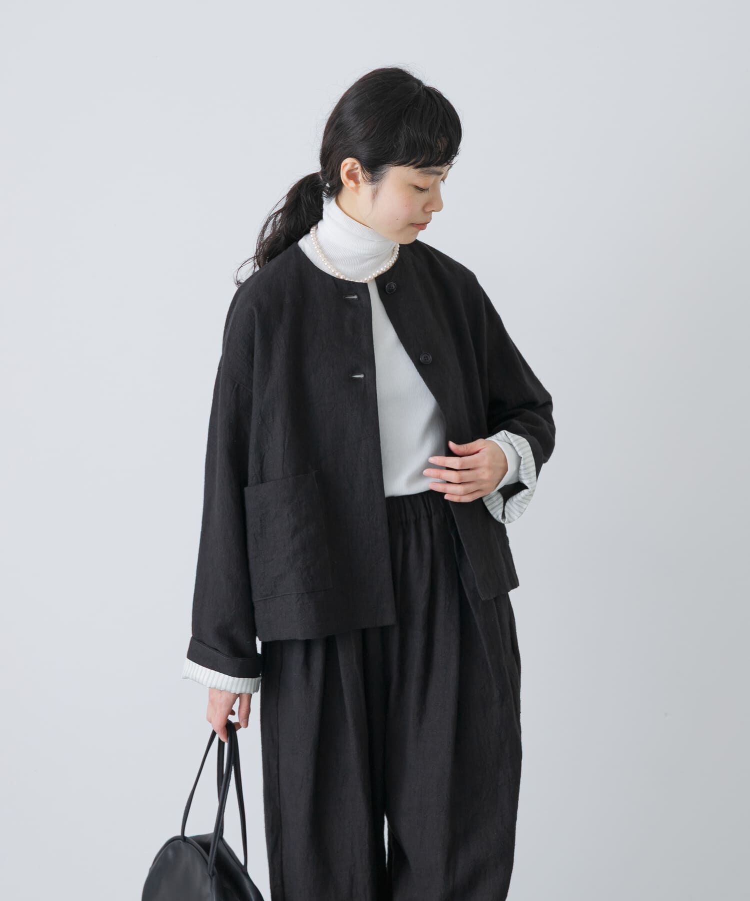 かぐれ「リネンラミーノーカラージャケット」|ノーカラージャケット|