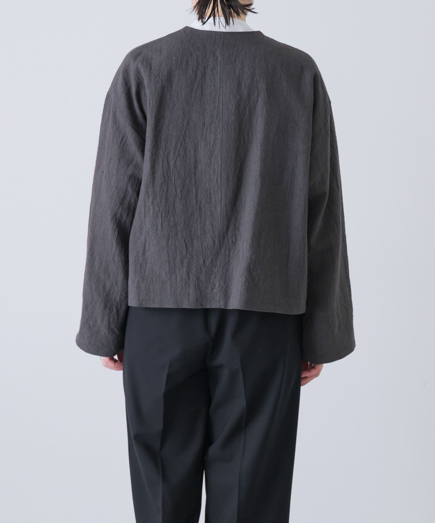 かぐれ「リネンラミーノーカラージャケット」|ノーカラージャケット|