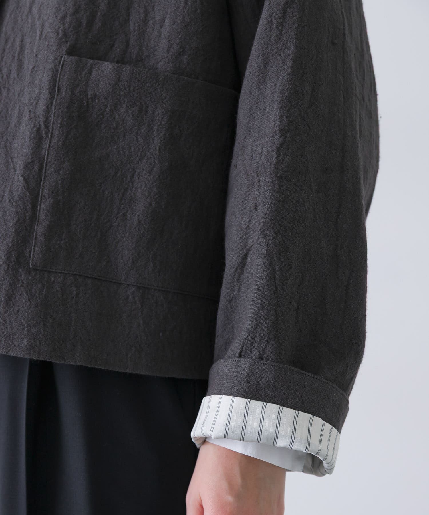 かぐれ「リネンラミーノーカラージャケット」|ノーカラージャケット|