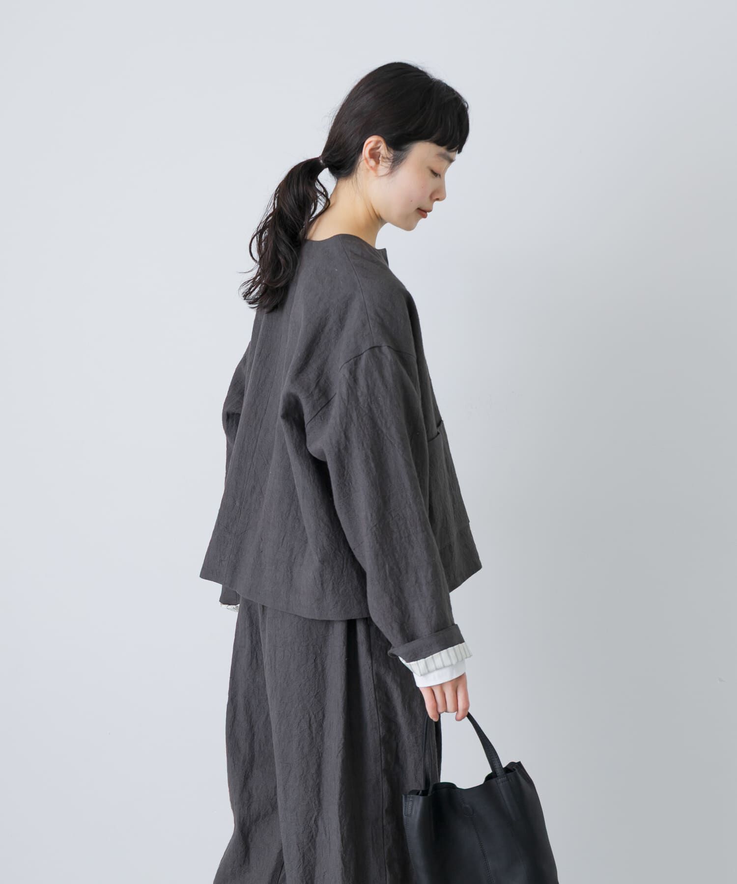 かぐれ「リネンラミーノーカラージャケット」|ノーカラージャケット|