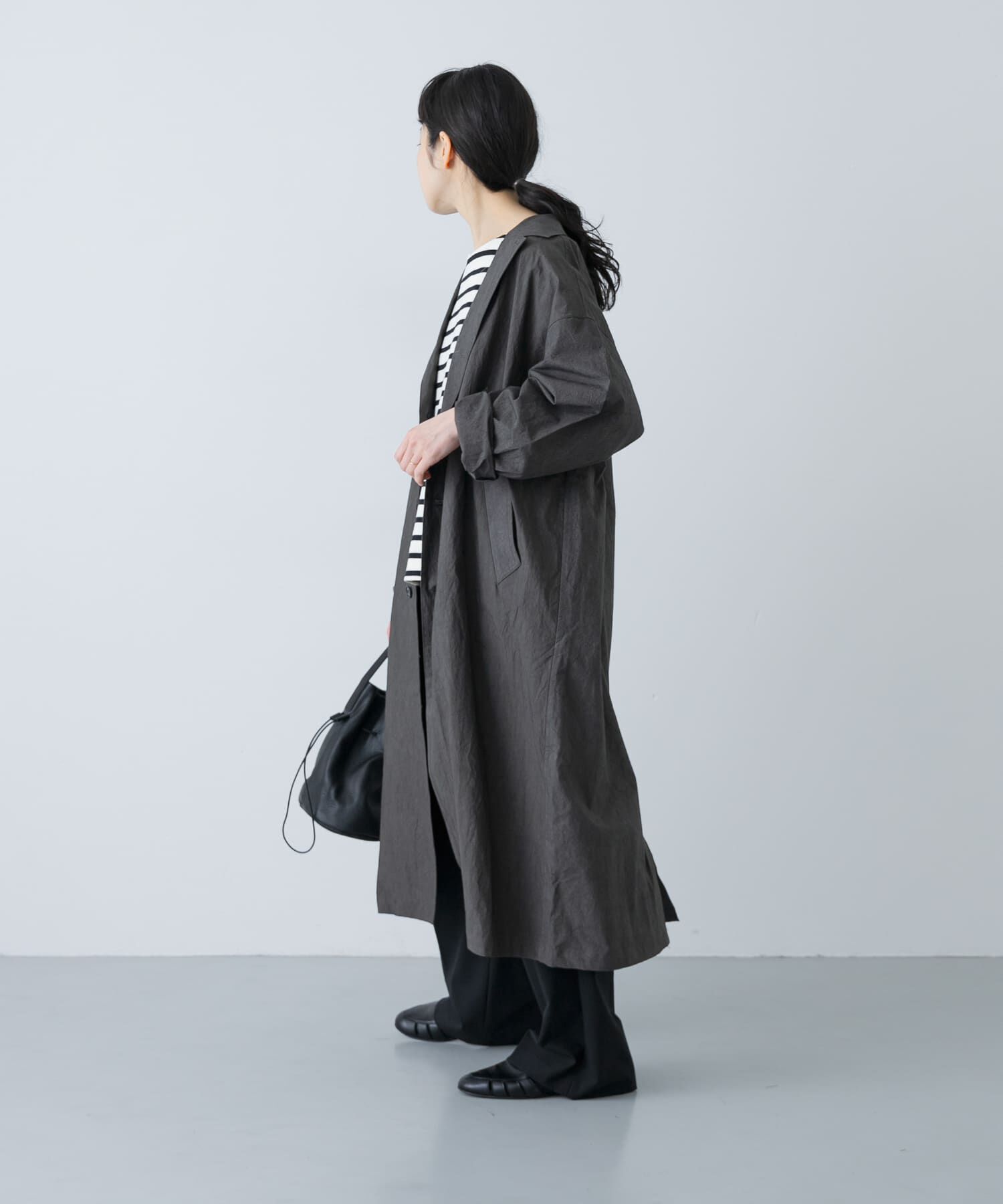 かぐれ「テーラードカラーショップコート」|ノーカラーコート|