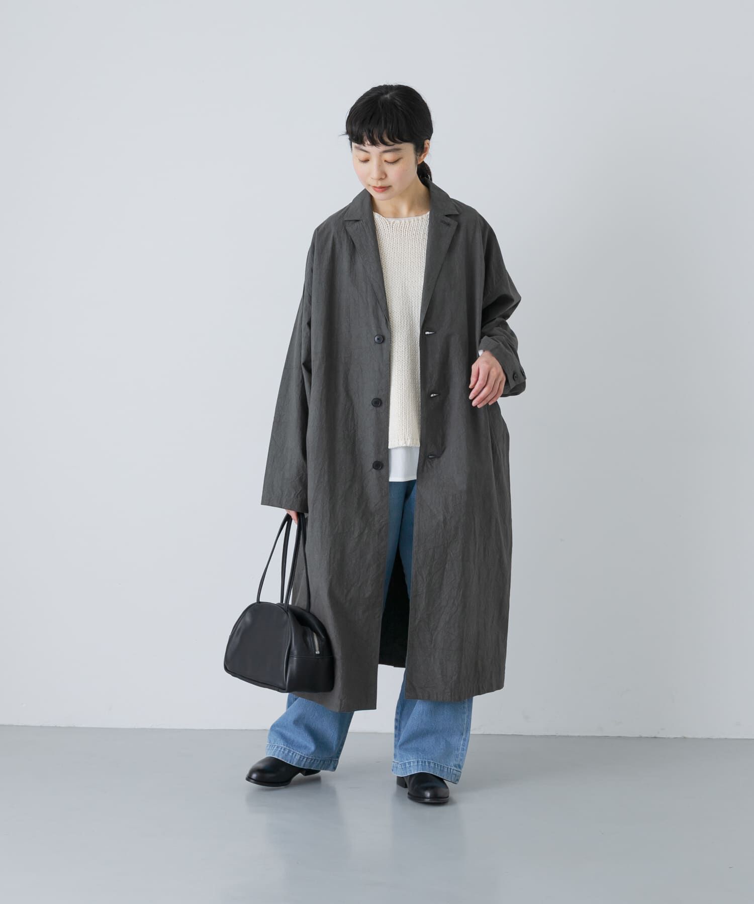 かぐれ「テーラードカラーショップコート」|ノーカラーコート|