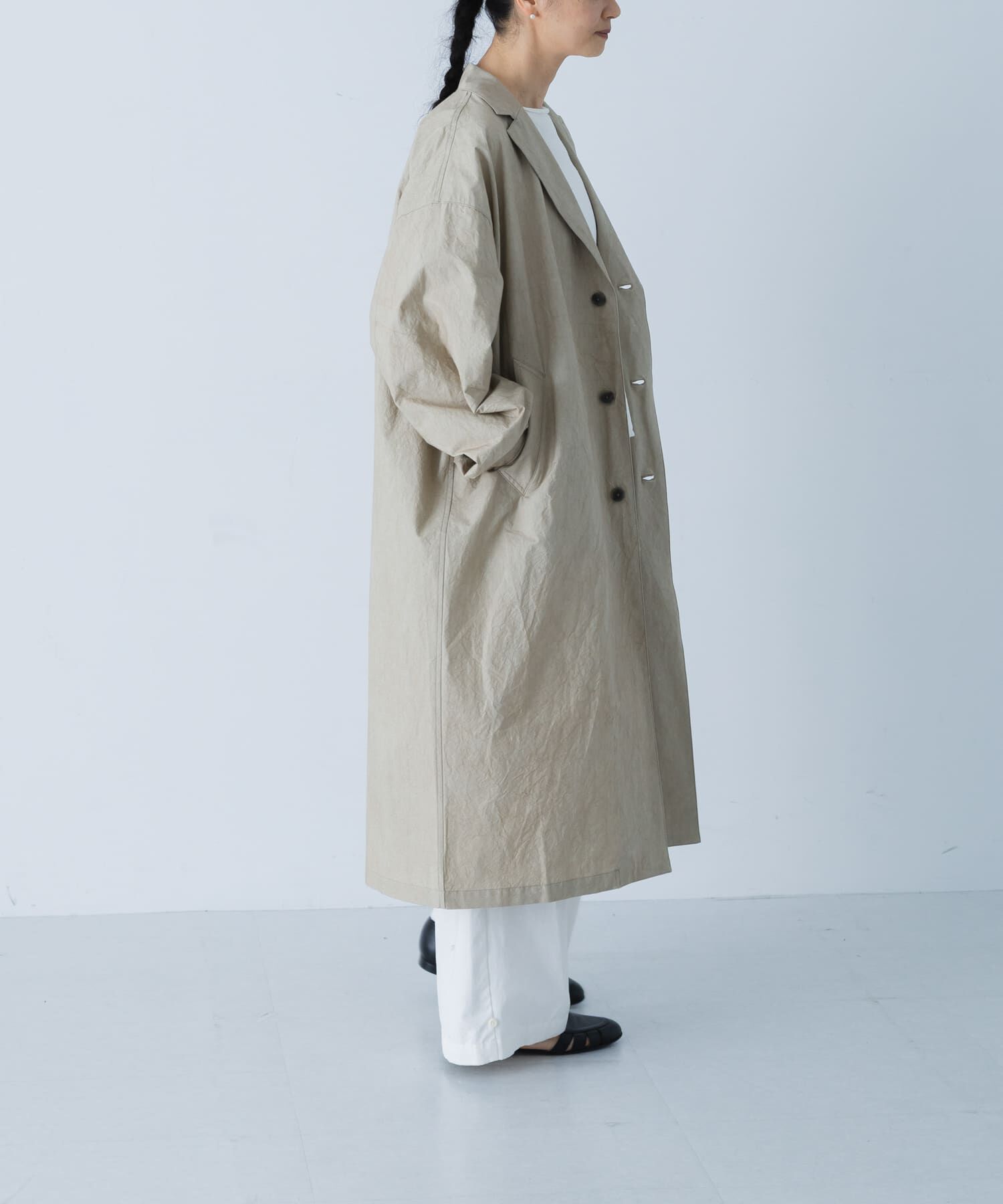 かぐれ「テーラードカラーショップコート」|ノーカラーコート|
