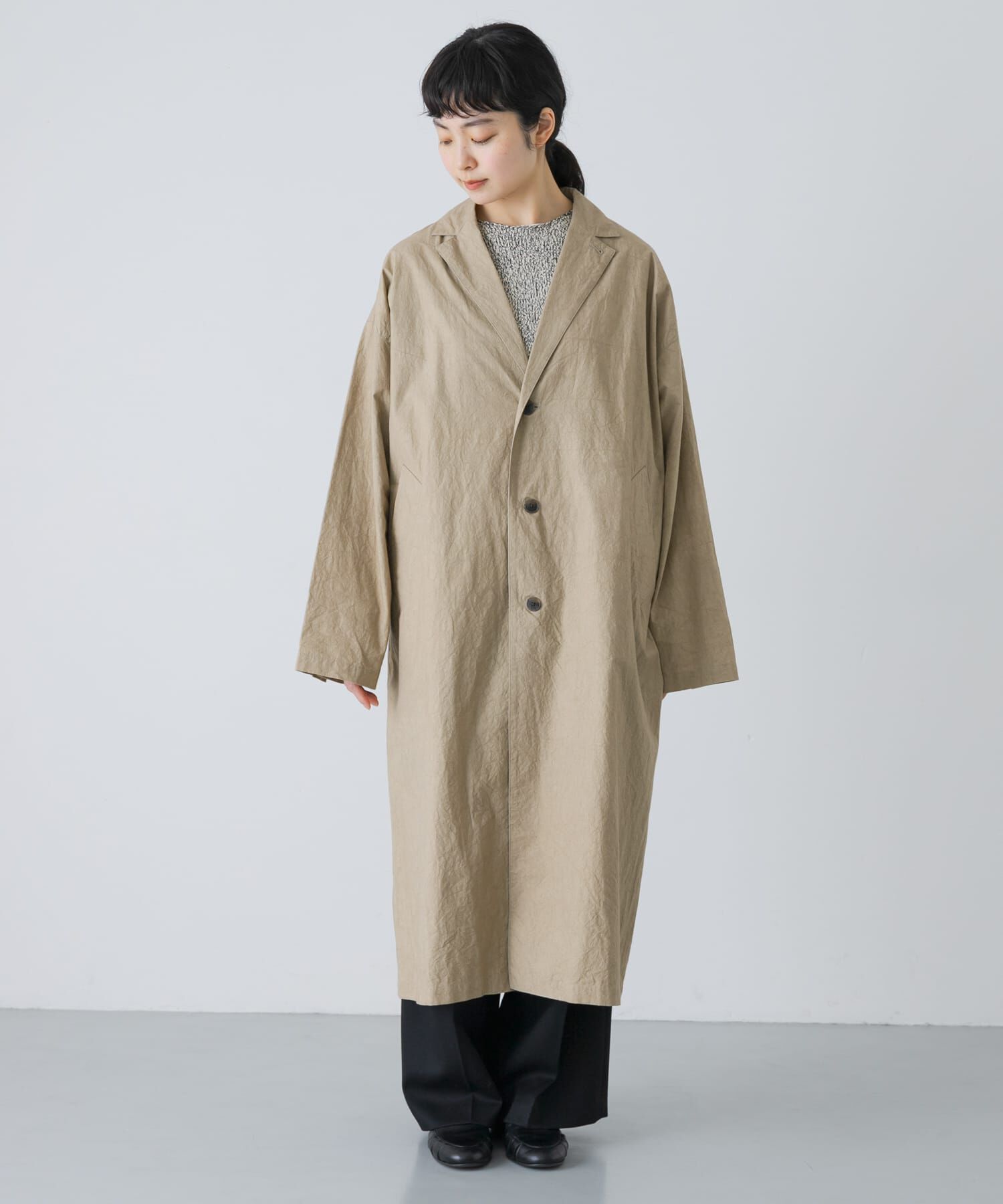 かぐれ「テーラードカラーショップコート」|ノーカラーコート|