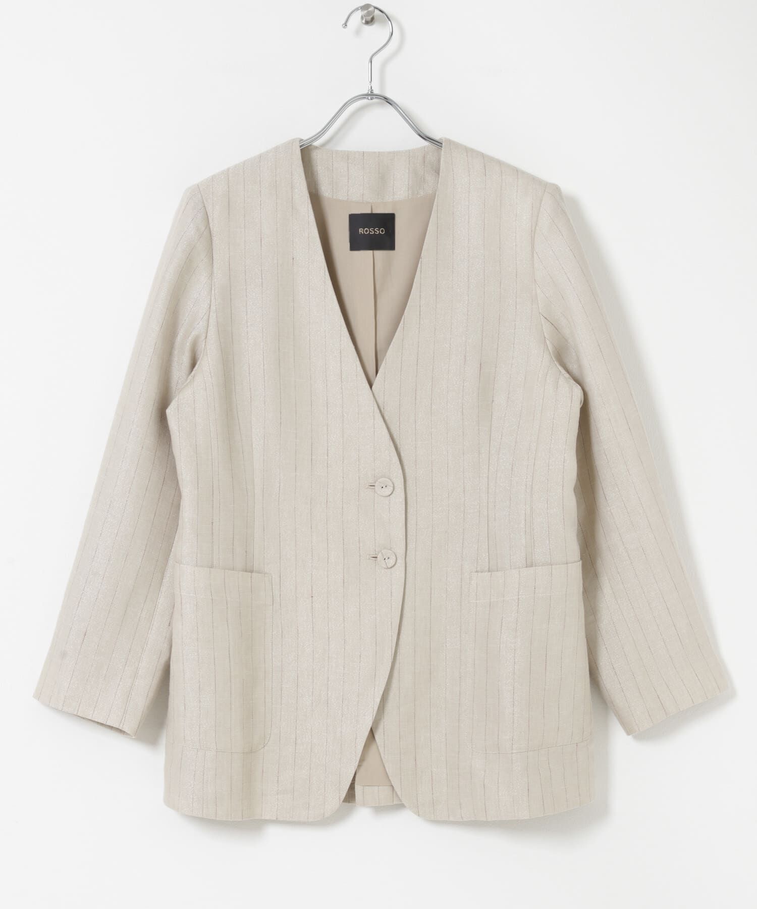 URBAN RESEARCH ROSSO「ラメリネンストライプノーカラージャケット」|ノーカラージャケット|