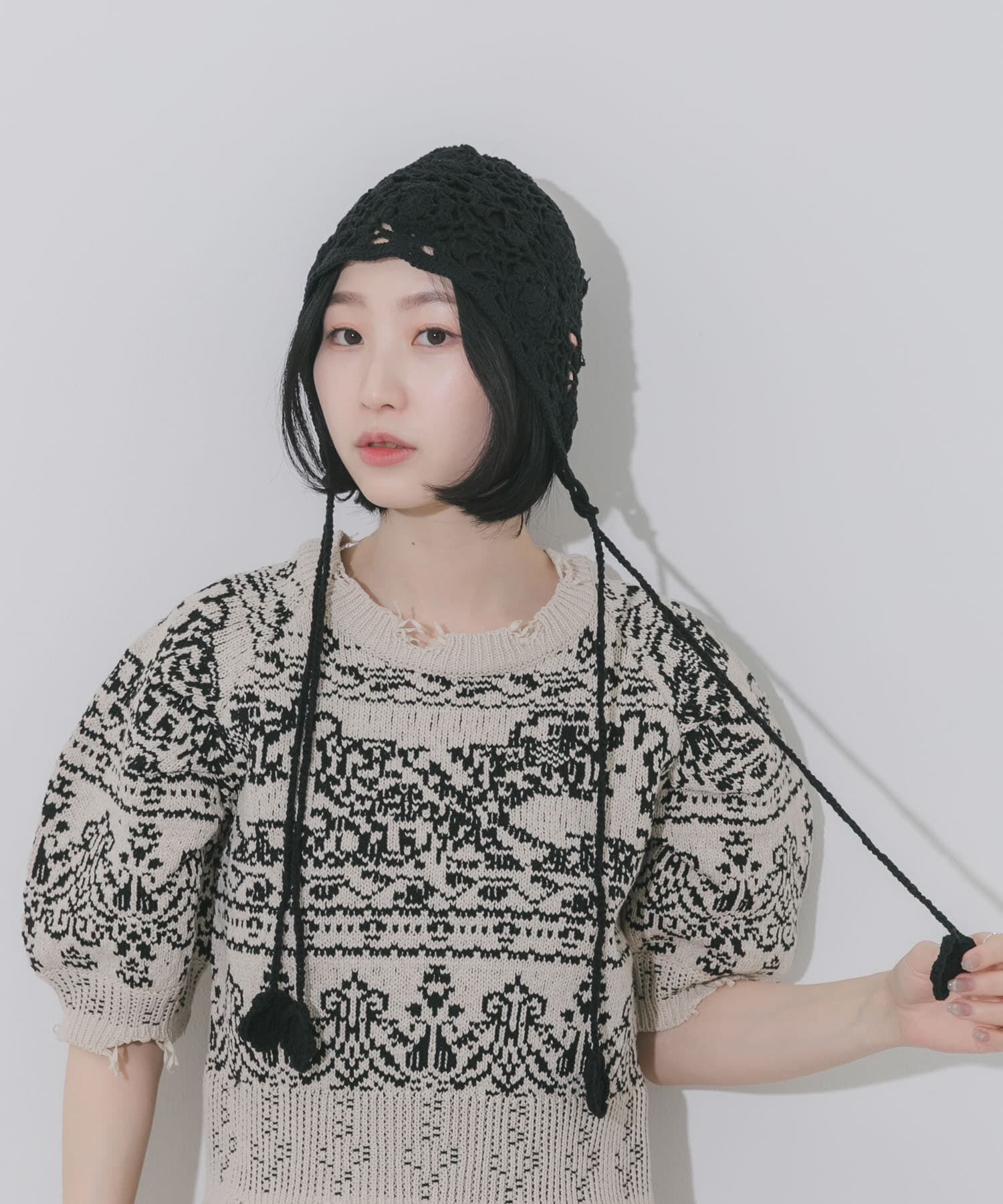 SMELLY「フラワーデザインボンネット」|ニット帽|