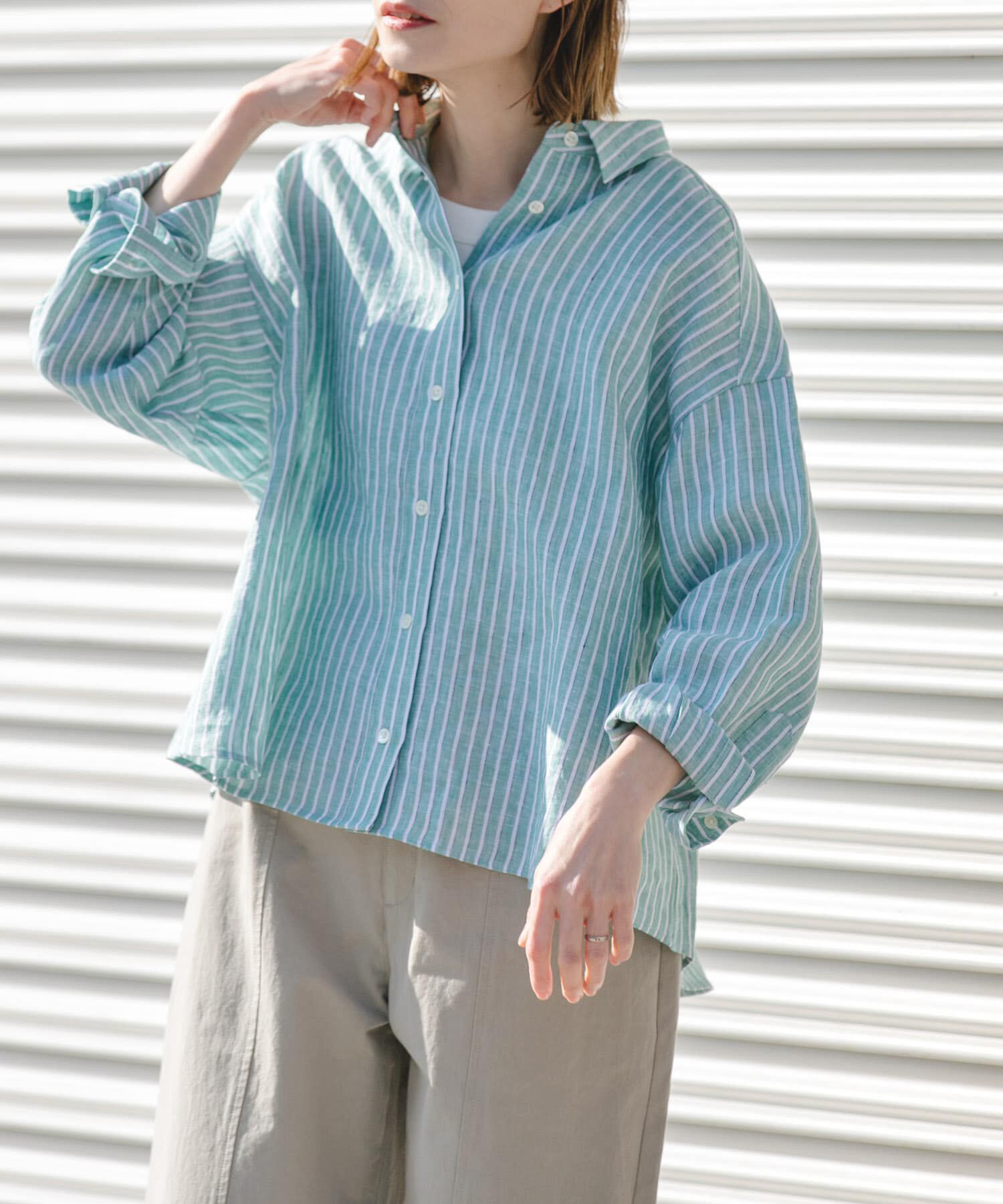 URBAN RESEARCH DOORS「FORK&SPOON　フレンチリネンクロップドワイドシャツ」|シャツ・ブラウス|