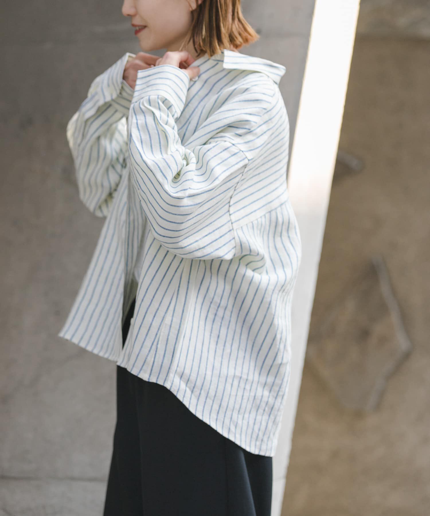 URBAN RESEARCH DOORS「FORK&SPOON　フレンチリネンクロップドワイドシャツ」|シャツ・ブラウス|