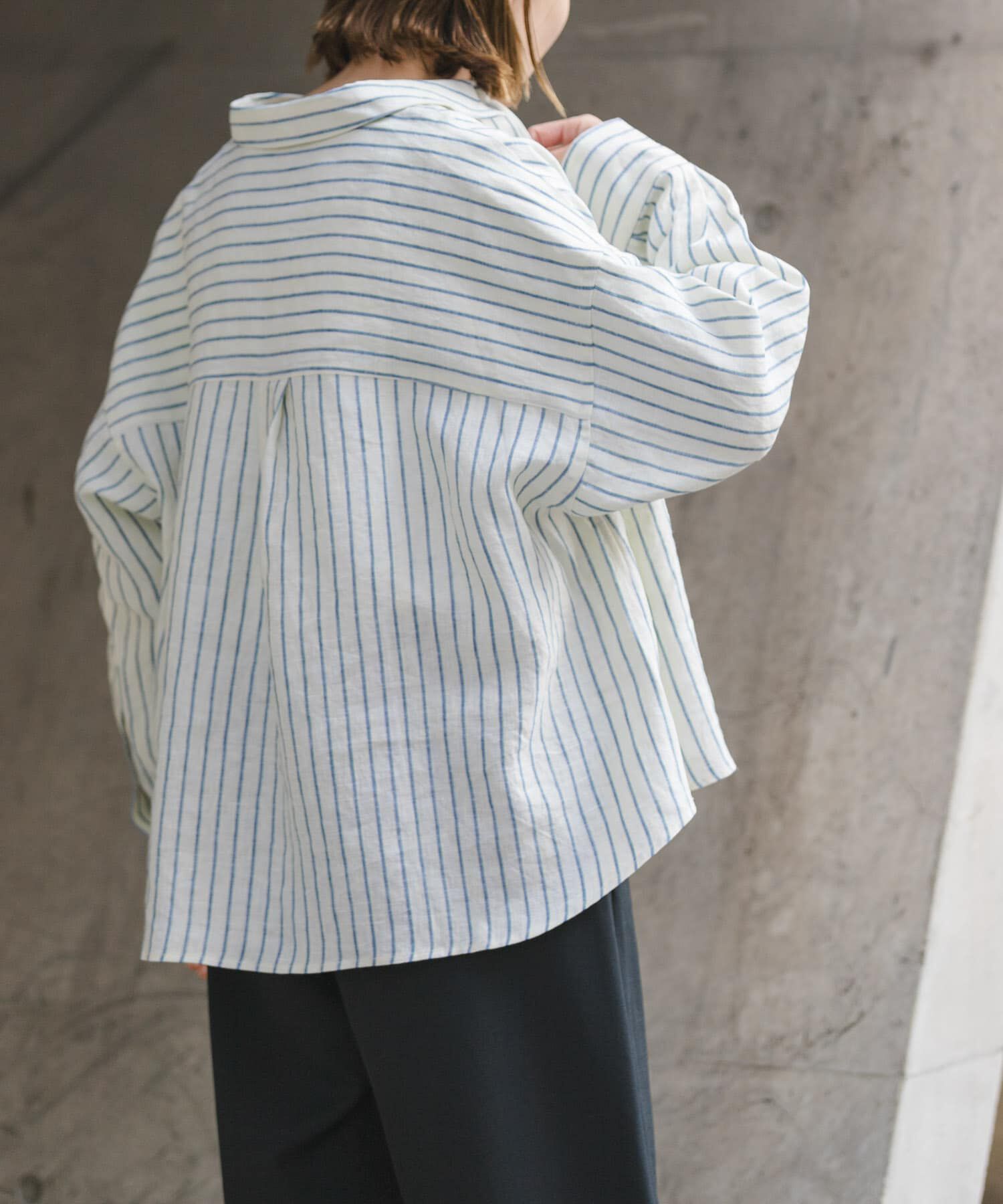 URBAN RESEARCH DOORS「FORK&SPOON　フレンチリネンクロップドワイドシャツ」|シャツ・ブラウス|