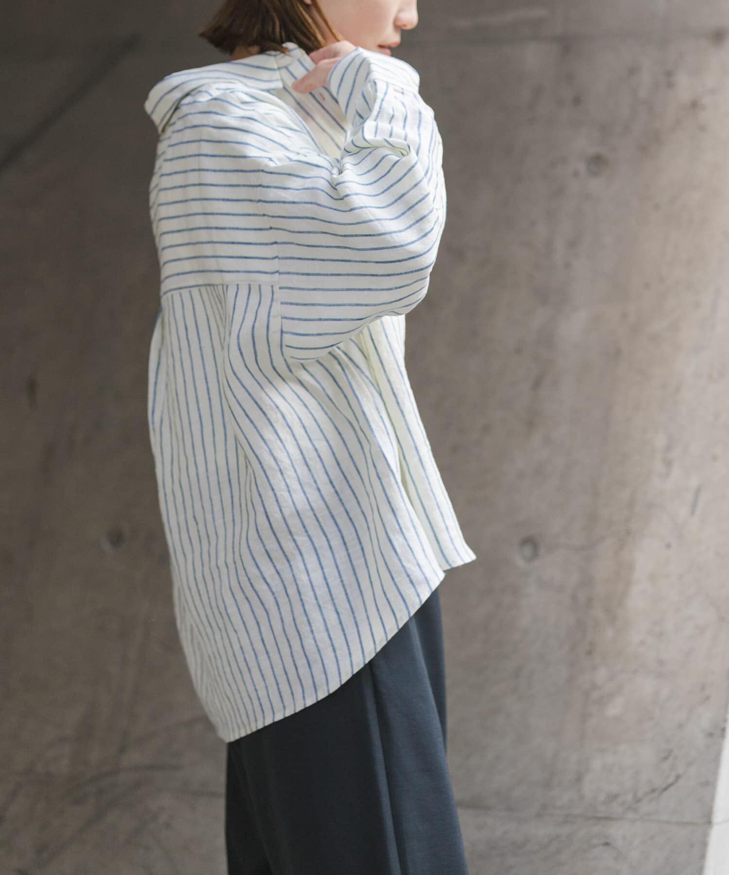 URBAN RESEARCH DOORS「FORK&SPOON　フレンチリネンクロップドワイドシャツ」|シャツ・ブラウス|