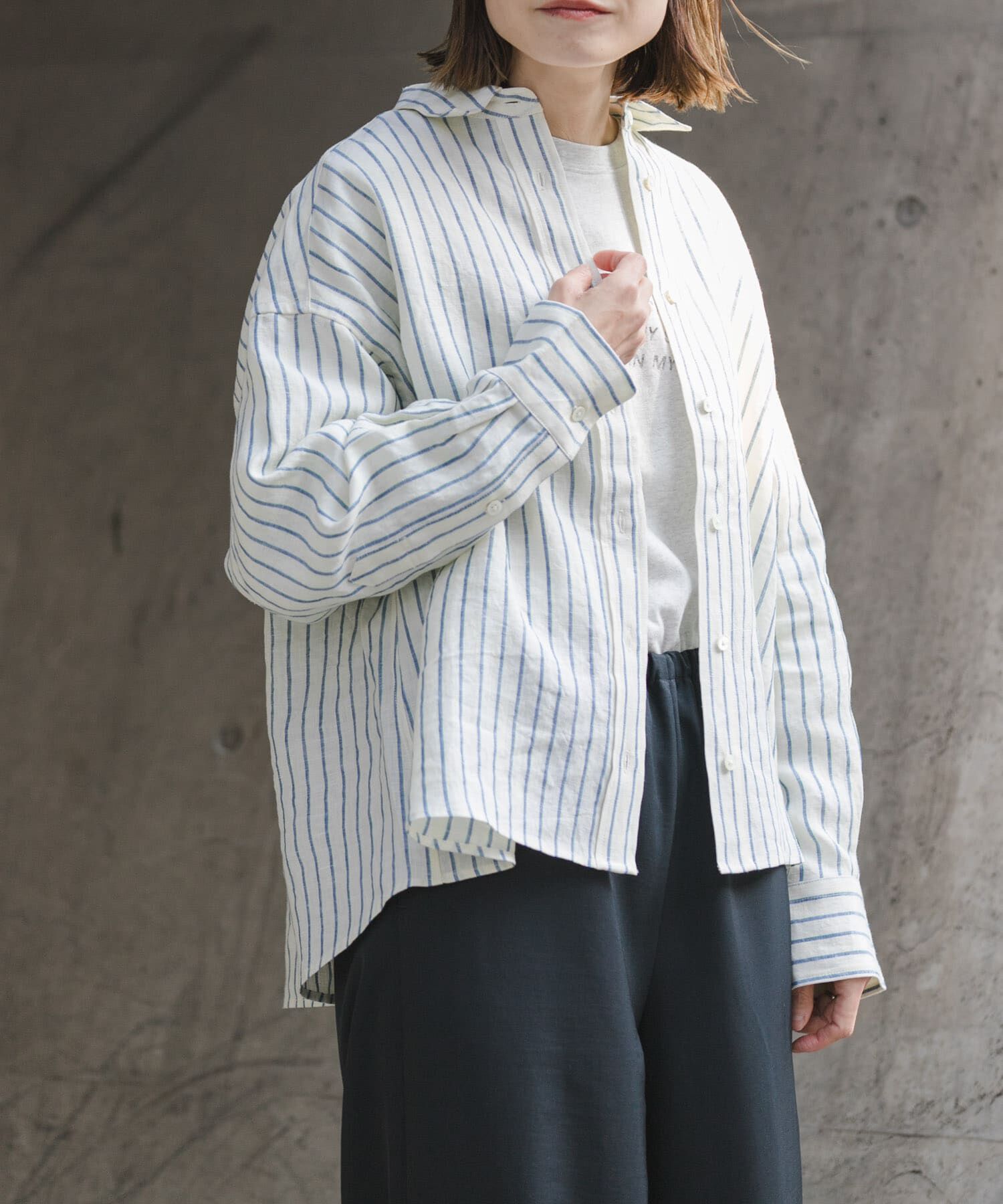 URBAN RESEARCH DOORS「FORK&SPOON　フレンチリネンクロップドワイドシャツ」|シャツ・ブラウス|