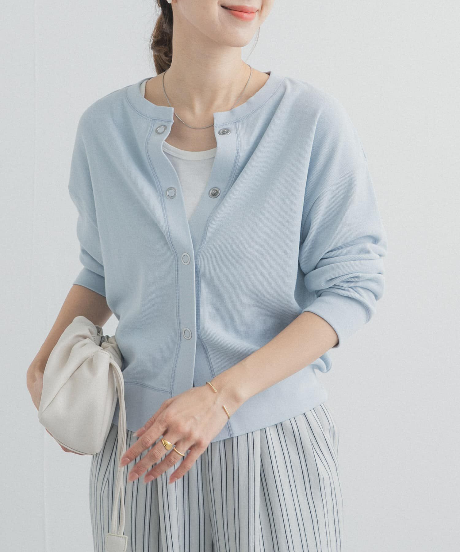 URBAN RESEARCH DOORS「ライトタックフライスカーディガン」|カーディガン|ライトブルー