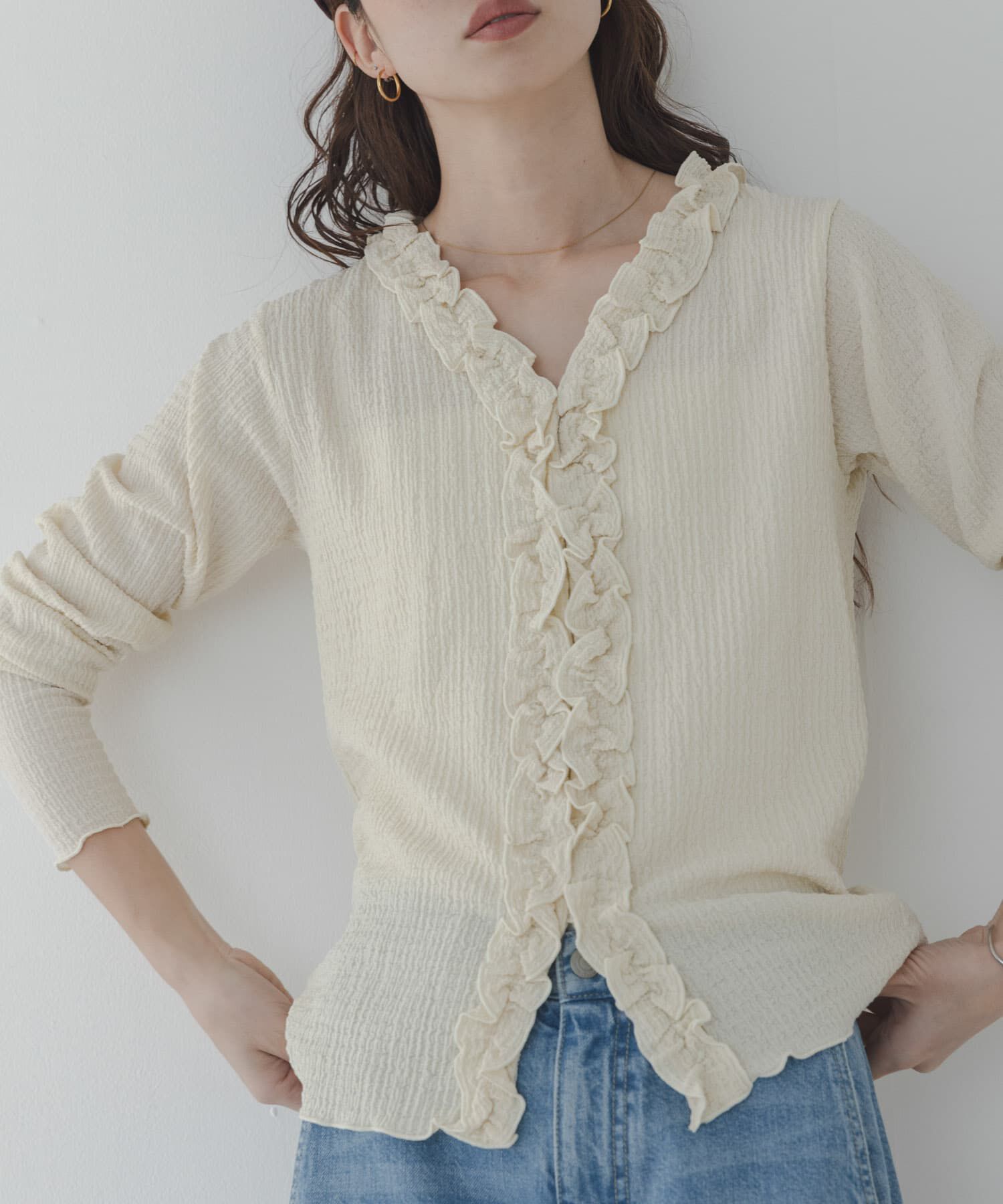 Sonny Label 「『WEB限定』ワッフルフリルVネックカーディガン」|カーディガン|