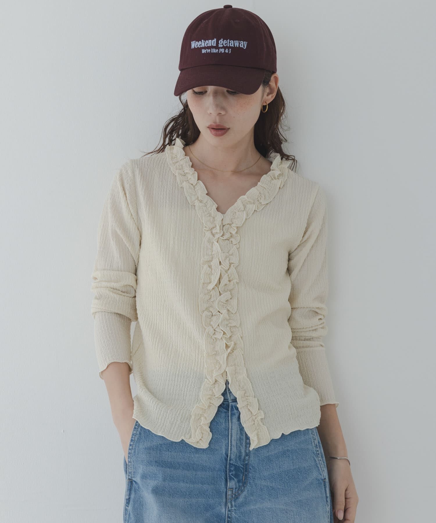 Sonny Label 「『WEB限定』ワッフルフリルVネックカーディガン」|カーディガン|