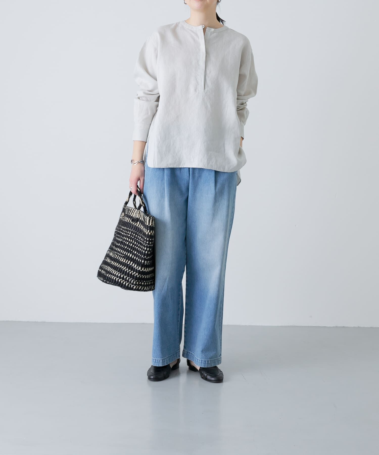 かぐれ「リネンヘンリーワイドシャツ」|シャツ・ブラウス|
