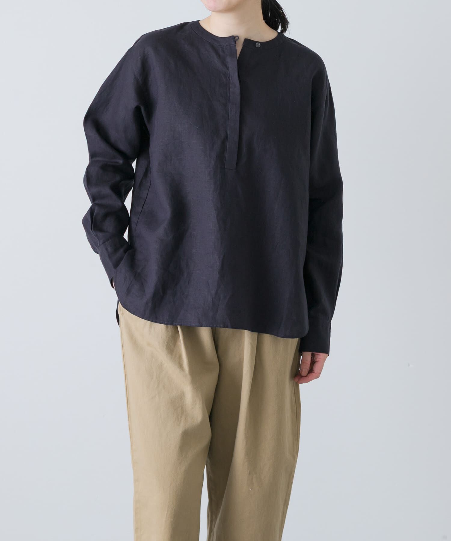 かぐれ「リネンヘンリーワイドシャツ」|シャツ・ブラウス|ネイビー