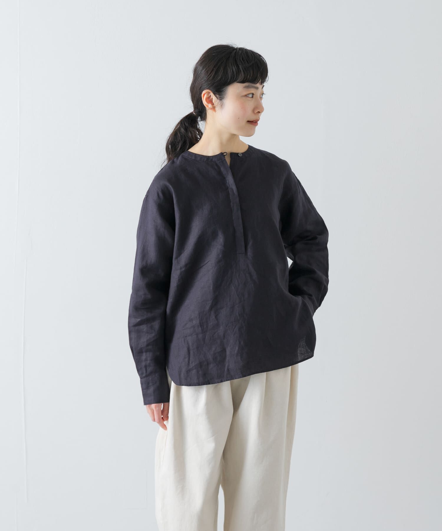 かぐれ「リネンヘンリーワイドシャツ」|シャツ・ブラウス|