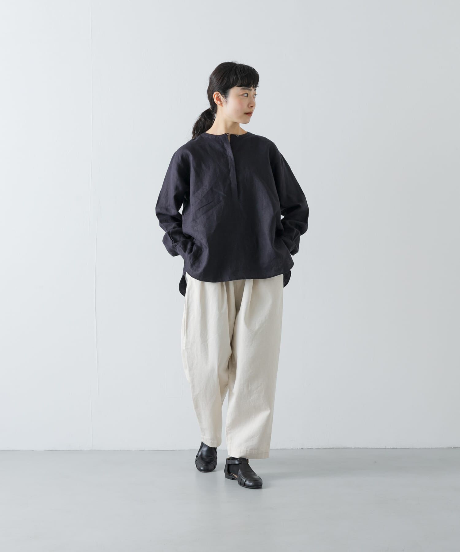 かぐれ「リネンヘンリーワイドシャツ」|シャツ・ブラウス|