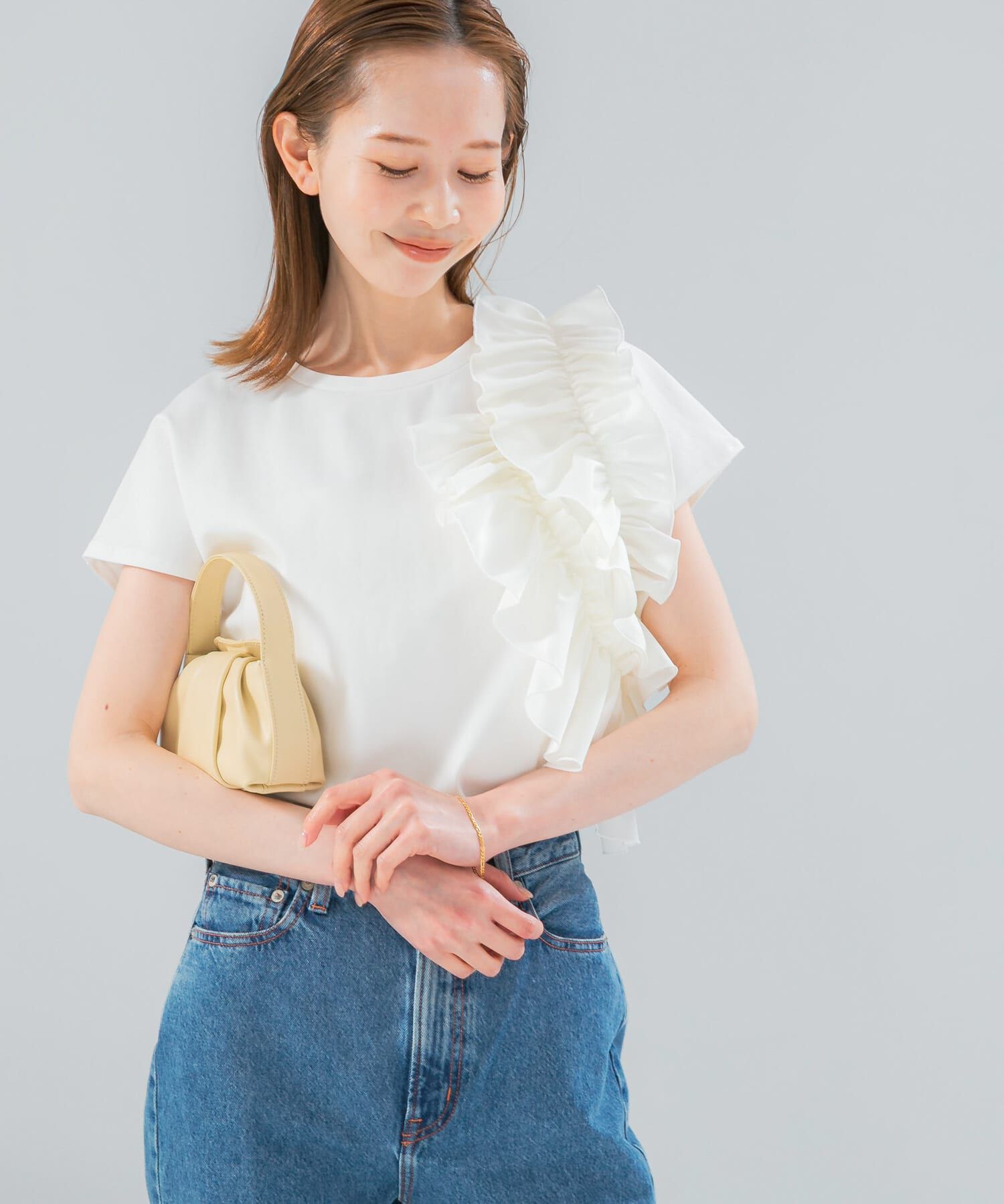 URBAN RESEARCH ROSSO「フリルドッキングTEEブラウス」|Tシャツ・カットソー|オフホワイト