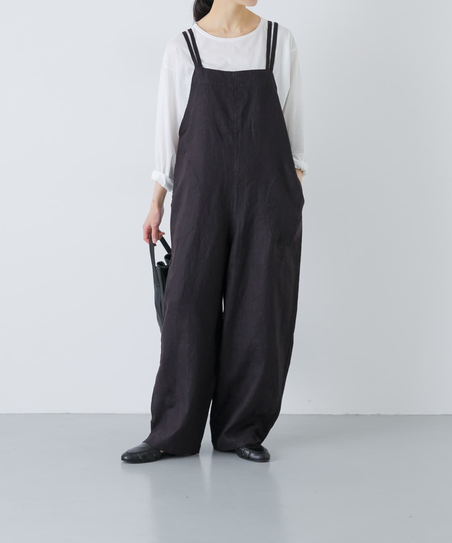 かぐれ「リネンサロペット」|オールインワン|チャコールグレー