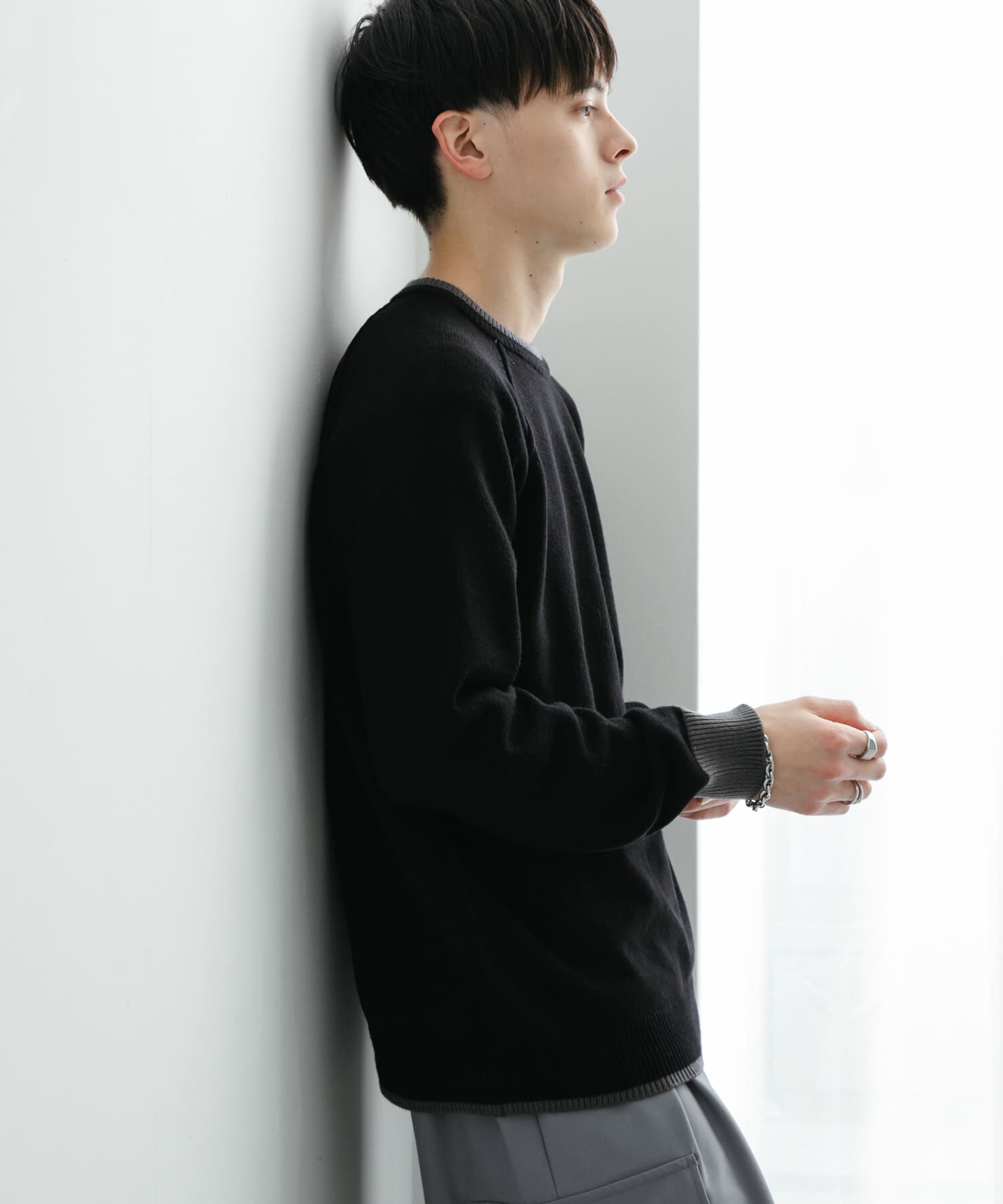 SENSE OF PLACE by URBAN RESEARCH「『ユニセックス』『洗濯可』ストレッチリブハイショクラインニット」|ニット・セーター|ブラック