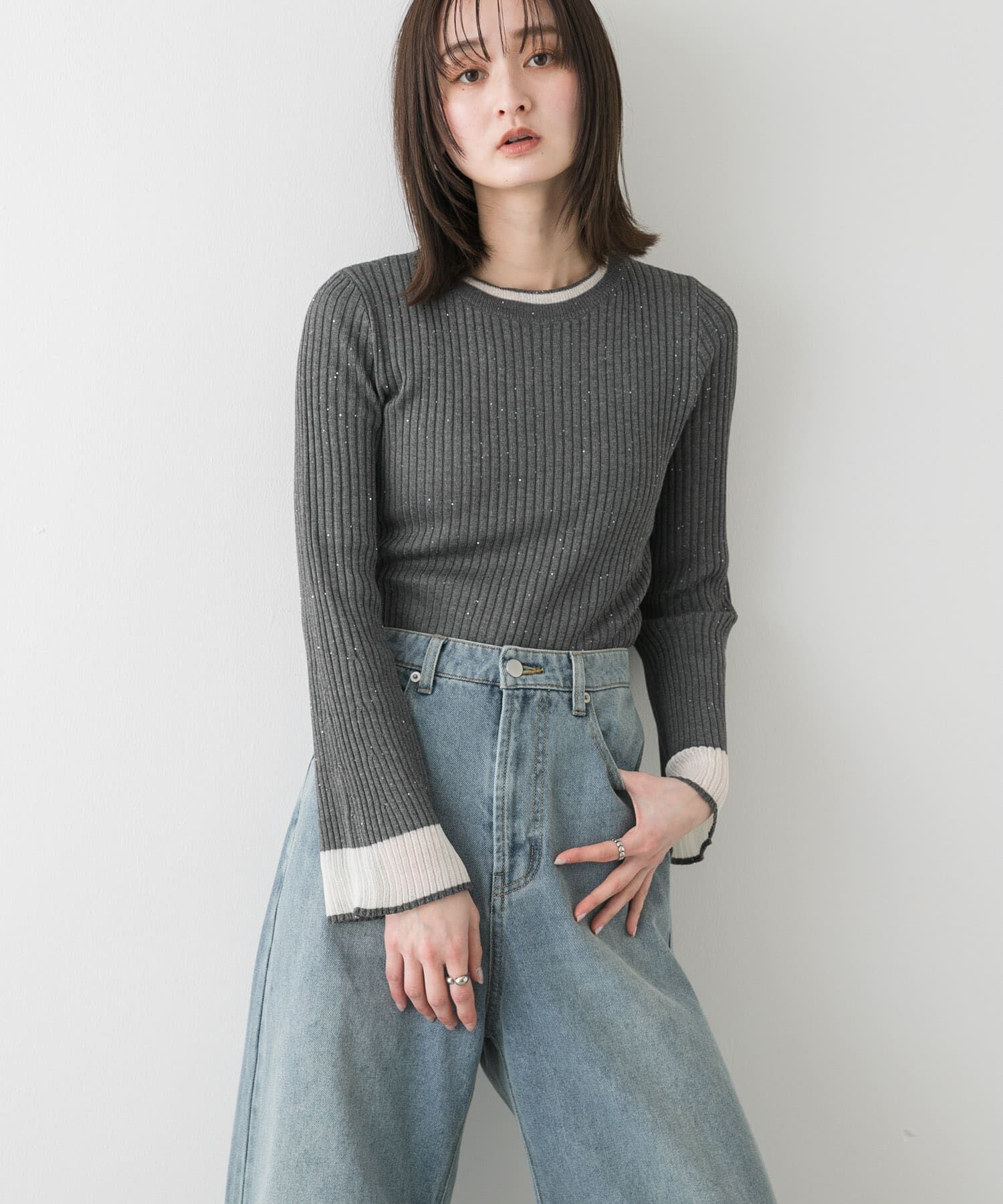 SENSE OF PLACE by URBAN RESEARCH「『洗濯可』スパンコールバイカラーコンパクトセーター」|ニット・セーター|