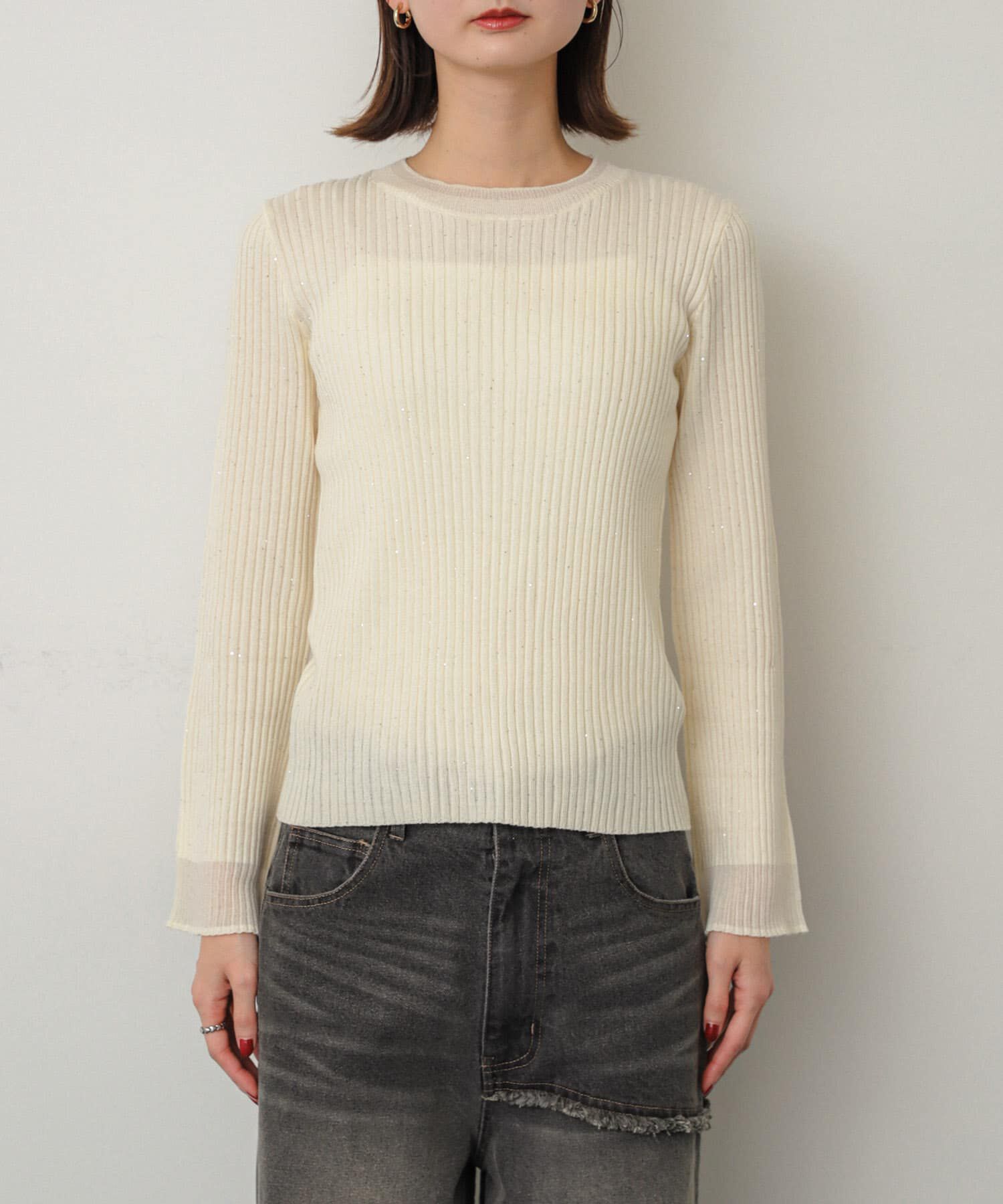 SENSE OF PLACE by URBAN RESEARCH「『洗濯可』スパンコールバイカラーコンパクトセーター」|ニット・セーター|