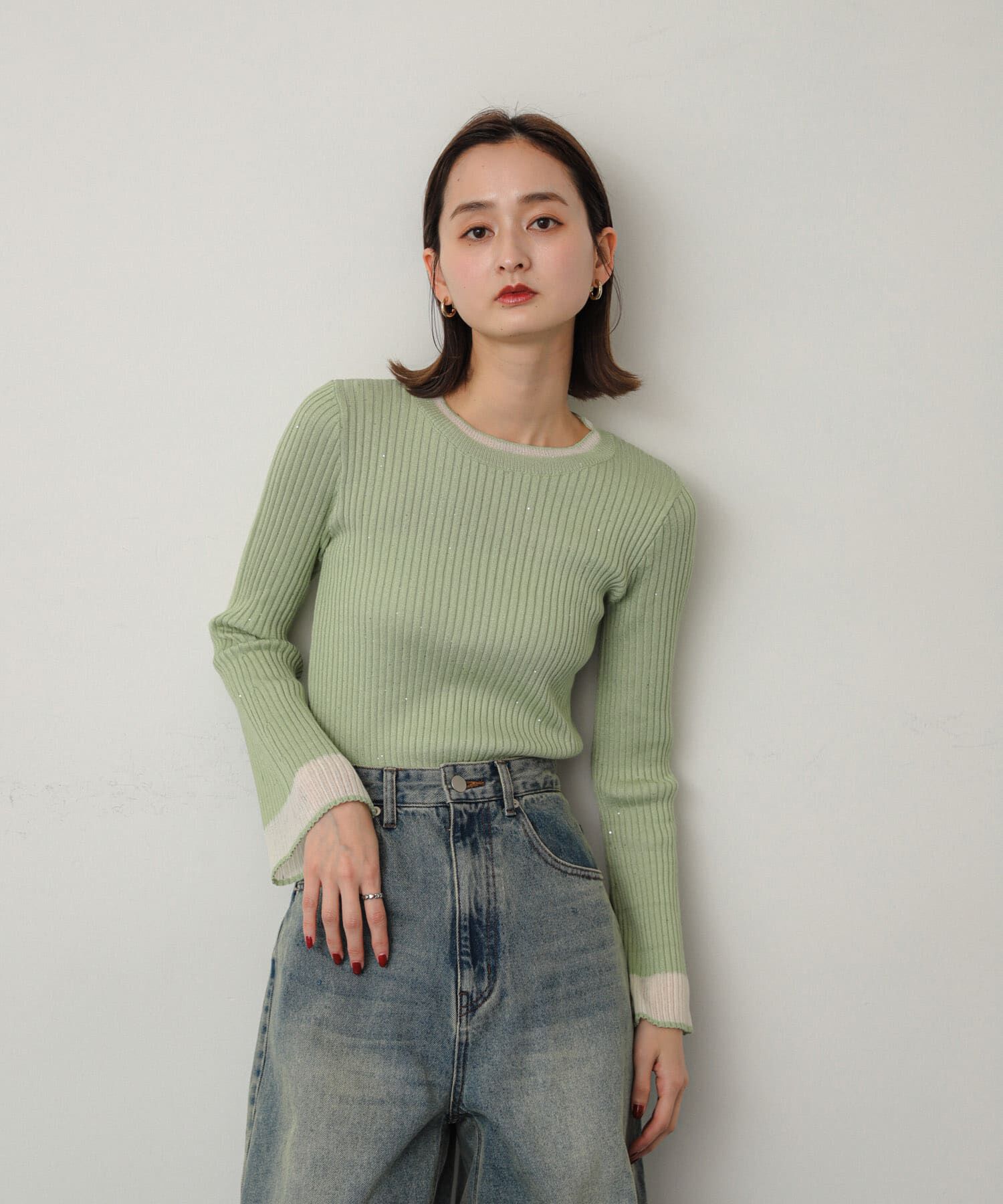 SENSE OF PLACE by URBAN RESEARCH「『洗濯可』スパンコールバイカラーコンパクトセーター」|ニット・セーター|