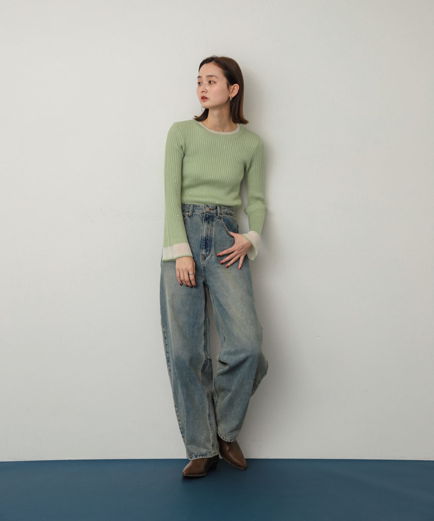 SENSE OF PLACE by URBAN RESEARCH「『洗濯可』スパンコールバイカラーコンパクトセーター」|ニット・セーター|