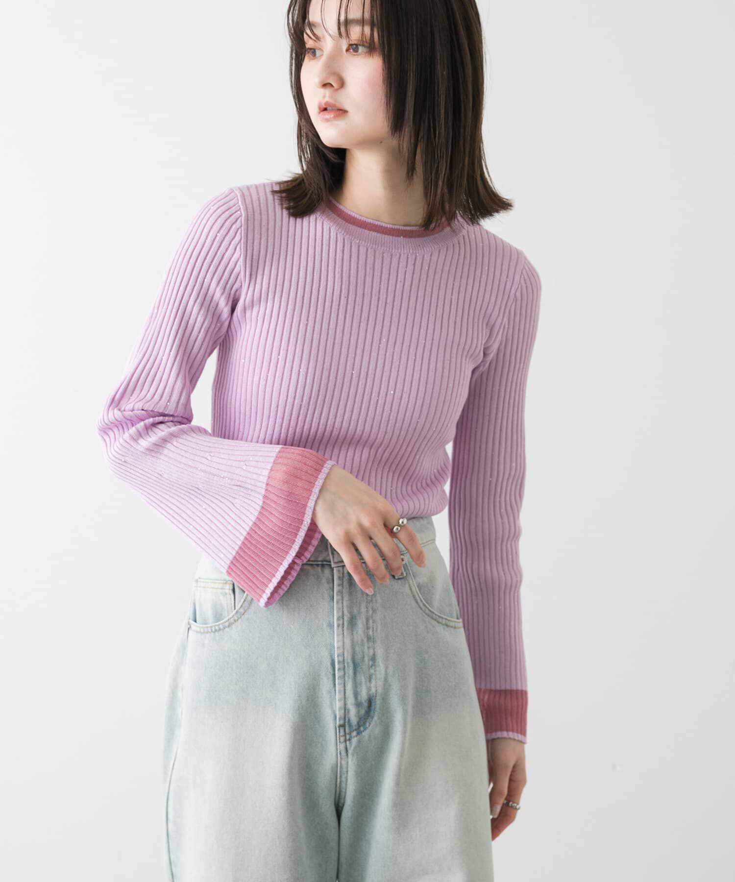 SENSE OF PLACE by URBAN RESEARCH「『洗濯可』スパンコールバイカラーコンパクトセーター」|ニット・セーター|