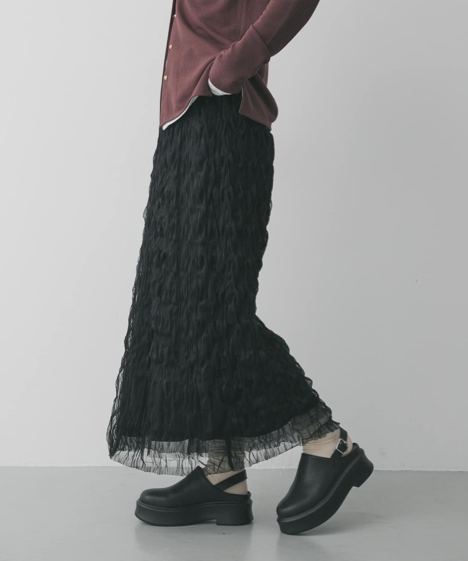 SENSE OF PLACE by URBAN RESEARCH「ウェーブチュールスカート」|スカート|ブラック