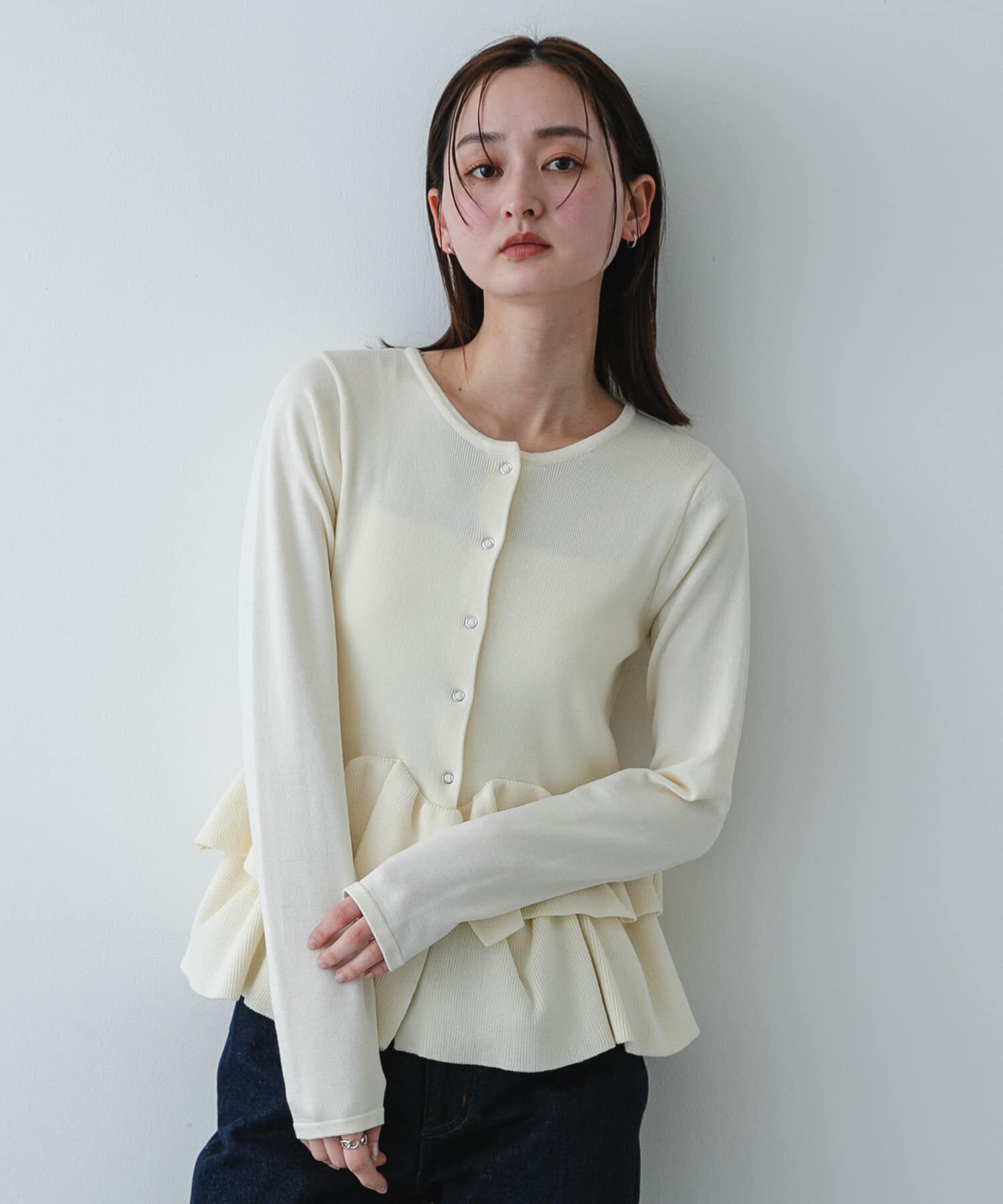 SENSE OF PLACE by URBAN RESEARCH「『洗濯可』ウェーブペプラムニットカーディガン」|カーディガン|